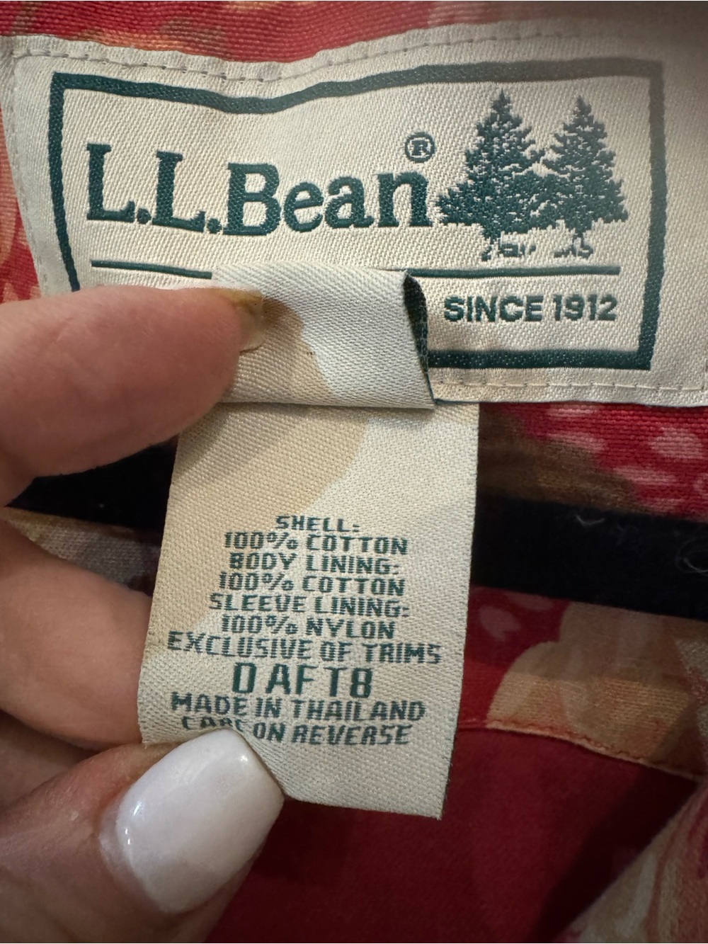 L.L. Bean Floral Canvas Utility Jacket with corduroy Brown Trim Collar Large - Picture 6 of 6